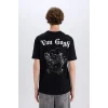Defacto D5473 Siyah Van Gogh Regular Fit Bisiklet Yaka Sırt Baskılı Kısa Kollu Tişört