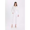 Defacto E5925 Ekru Regular Fit Basic Düz Çift Cepli Uzun Kollu Gömlek