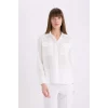 Defacto E5925 Ekru Regular Fit Basic Düz Çift Cepli Uzun Kollu Gömlek