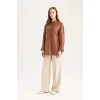 Defacto E1757 Kahve Relax Fit Hakim Yaka Basic Düz Uzun Kollu Gömlek Tunik