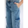 Defacto D7089 Mavi Kız Çocuk Wide Leg Kargo Geniş Bol Paça Pamuklu Jean Pantolon