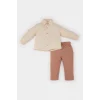 Defacto E2013 Bej Erkek Bebek 2li Takım Müslin Uzun Kollu Gömlek Beli Lastikli Alt