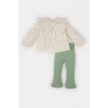 Defacto E2963 Haki Kız Bebek 2li Takım Çiçekli Fırfırlı Uzun Kollu Bluz İspanyol Paça Tayt