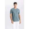 Defacto M6608 Yeşil Slim Fit Dar Kesim Bisiklet Yaka Basic Düz Kısa Kollu Tişört