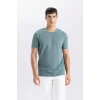 Defacto M6608 Yeşil Slim Fit Dar Kesim Bisiklet Yaka Basic Düz Kısa Kollu Tişört