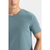 Defacto M6608 Yeşil Slim Fit Dar Kesim Bisiklet Yaka Basic Düz Kısa Kollu Tişört