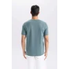 Defacto M6608 Yeşil Slim Fit Dar Kesim Bisiklet Yaka Basic Düz Kısa Kollu Tişört