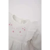 Defacto E2833 Beyaz Kız Bebek Bisiklet Yaka Floral Flamlı Poplin Uzun Kollu Gömlek