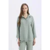 Defacto C3819 Yeşil Regular Fit Basic Düz Uzun Kollu Gömlek