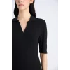 Defacto E6806 Siyah Bodycon Vücudu Saran Polo Yaka Fitilli Kaşkorse Kısa Kollu Midi Elbise