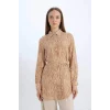 Defacto E1758 Turuncu Regular Fit Desenli Kuşaklı Uzun Kollu Gömlek Tunik