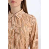 Defacto E1758 Turuncu Regular Fit Desenli Kuşaklı Uzun Kollu Gömlek Tunik