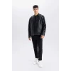 Defacto D8525 Siyah Su İtici Slim Fit Dar Kesim Dik Yaka Fermuarlı Suni Deri Mont