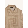 Defacto T0609 Bej Loose Fit Gömlek Yaka Desenli Uzun Kollu Gömlek Tunik