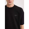 Defacto D5507 Siyah Boxy Fit Bisiklet Yaka Baskılı Kısa Kollu Ağır Kumaş Tişört