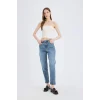 Defacto D7943 Mavi Lina Comfort Mom Normal Bel Düz Paça Jean Kar Yıkamalı Pantolon