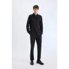 Defacto T2066 Siyah Slim Fit Dar Kesim Polo Yaka Dokulu Uzun Kollu Gömlek