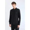 Defacto T2066 Siyah Slim Fit Dar Kesim Polo Yaka Dokulu Uzun Kollu Gömlek