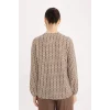 Defacto N1809 Ekru Regular Fit Apaş Yaka Desenli Uzun Kollu Bluz