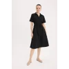 Defacto E7114 Siyah A Kesim Gömlek Yaka Poplin Kısa Kollu Midi Elbise
