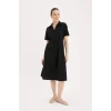 Defacto E7114 Siyah A Kesim Gömlek Yaka Poplin Kısa Kollu Midi Elbise