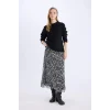 Defacto E3974 Siyah Flare Fit Zebra Desenli Yüksek Bel Tül Maxi Etek