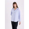 Defacto D4512 Mavi Oversize Geniş Kalıp Çizgili Oxford Uzun Kollu Gömlek