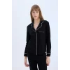 Defacto D6846 Siyah Fall in Love Pijama Takımı Uzun Kollu Pijama Üstü Esnek Belli Uzun Pijama Altı