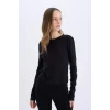 Defacto E7680 Siyah Coool Fitted Ribana Basic Düz Uzun Kollu Tişört