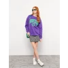 LCW Vision MOR Bisiklet Yaka Baskılı Kadın Kalın Sweatshirt