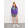 LCW Vision MOR Bisiklet Yaka Baskılı Kadın Kalın Sweatshirt