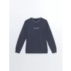 LCWAIKIKI Classic ANTRASİT Bisiklet Yaka Uzun Kollu Baskılı Erkek Kalın Sweatshirt