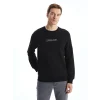LCWAIKIKI Classic SİYAH Bisiklet Yaka Uzun Kollu Baskılı Erkek Kalın Sweatshirt