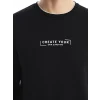 LCWAIKIKI Classic SİYAH Bisiklet Yaka Uzun Kollu Baskılı Erkek Kalın Sweatshirt