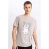 Defacto B4318 Gri Regular Fit Bisiklet Yaka Baskılı Kısa Kollu Tişört