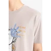 Defacto B4318 Gri Regular Fit Bisiklet Yaka Baskılı Kısa Kollu Tişört