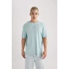 Defacto B4220 Yeşil Comfort Regular Fit Rahat Kalıp Bisiklet Yaka Baskılı Kısa Kollu Ağır Kumaş Tişört