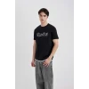 Defacto B8483 Siyah Regular Fit Bisiklet Yaka Baskılı Kısa Kollu Tişört