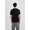 Defacto B8483 Siyah Regular Fit Bisiklet Yaka Baskılı Kısa Kollu Tişört