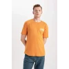 Defacto B4219 Turuncu Regular Fit Bisiklet Yaka Sırt Baskılı Kısa Kollu Ağır Kumaş Tişört