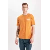Defacto B4219 Turuncu Regular Fit Bisiklet Yaka Sırt Baskılı Kısa Kollu Ağır Kumaş Tişört