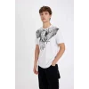 Defacto B8485 Beyaz Regular Fit Bisiklet Yaka Baskılı Kısa Kollu Tişört