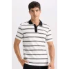 Defacto D4720 Beyaz Slim Fit Dar Kesim Çizgili Polo Tişört