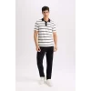 Defacto D4720 Beyaz Slim Fit Dar Kesim Çizgili Polo Tişört