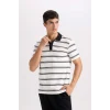 Defacto D4720 Beyaz Slim Fit Dar Kesim Çizgili Polo Tişört