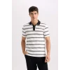 Defacto D4720 Beyaz Slim Fit Dar Kesim Çizgili Polo Tişört