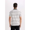 Defacto D4720 Beyaz Slim Fit Dar Kesim Çizgili Polo Tişört