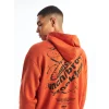 XSIDE TURUNCU Uzun Kollu Baskılı Erkek Kalın Hoodie