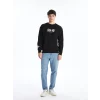 XSIDE SİYAH Bisiklet Yaka Uzun Kollu Baskılı Erkek Kalın Sweatshirt