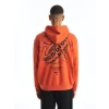 XSIDE TURUNCU Uzun Kollu Baskılı Erkek Kalın Hoodie